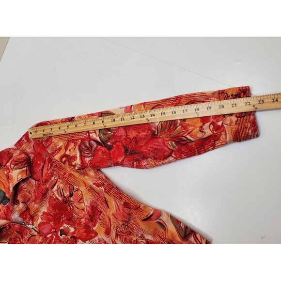Chicos Additions Floral Red Orange Yellow Beige Zippered Jacket Womens Sz 1 - Picture 14 of 16